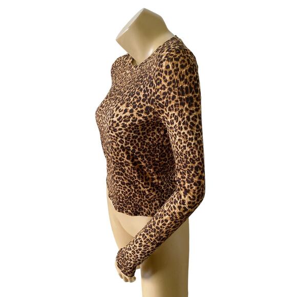 WINDSOR Womens Size Large Animal Print Long Sleeve Crew Neck Crop Top Shirt - Picture 2 of 7